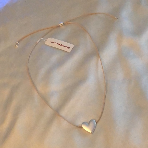 Lucky Brand Silver Tone Puffy Heart Slider Pendant Necklace Cord Detailing NWT - Picture 6 of 11